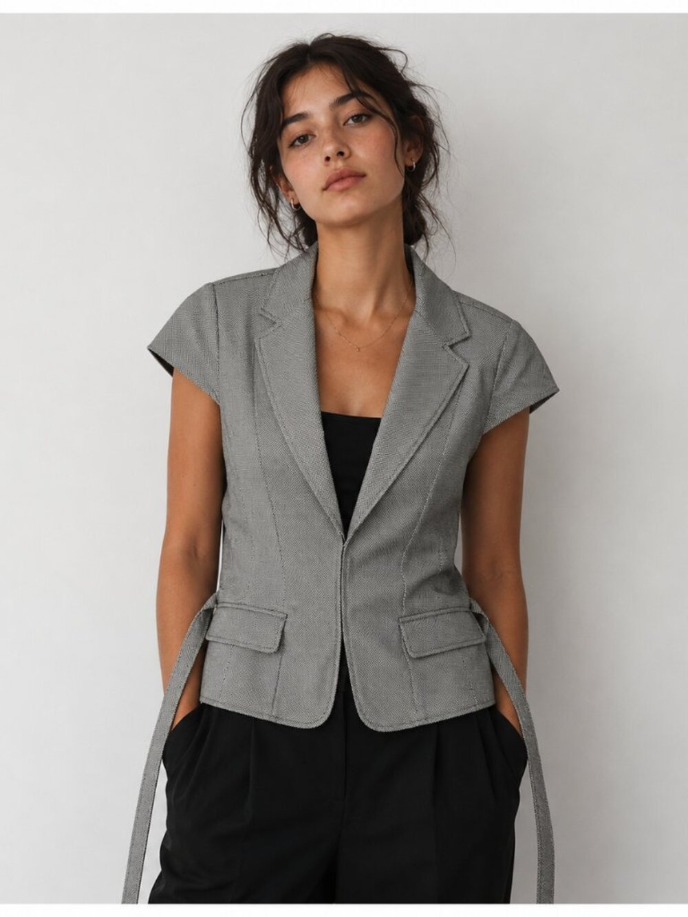 New York & Company Gray Short-Sleeve Blazer